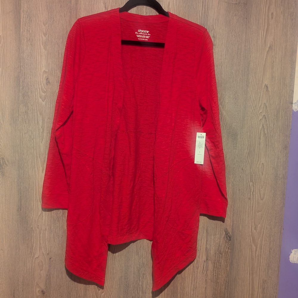 Chico's Vibrant Red Open-Front Cardigan